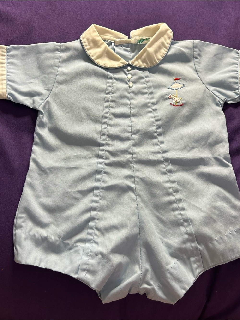 Vintage Tiny Tots Original Peter Pan collar one piece blue romper Sz 6 months